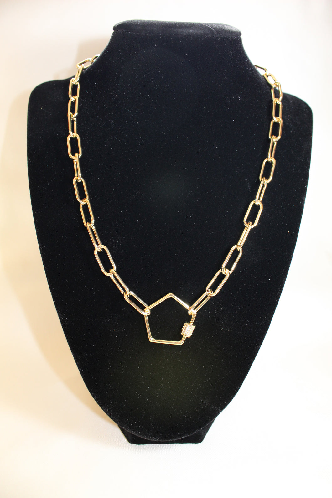 Gold Pentagon Chunky Chain with Geometric Diamond