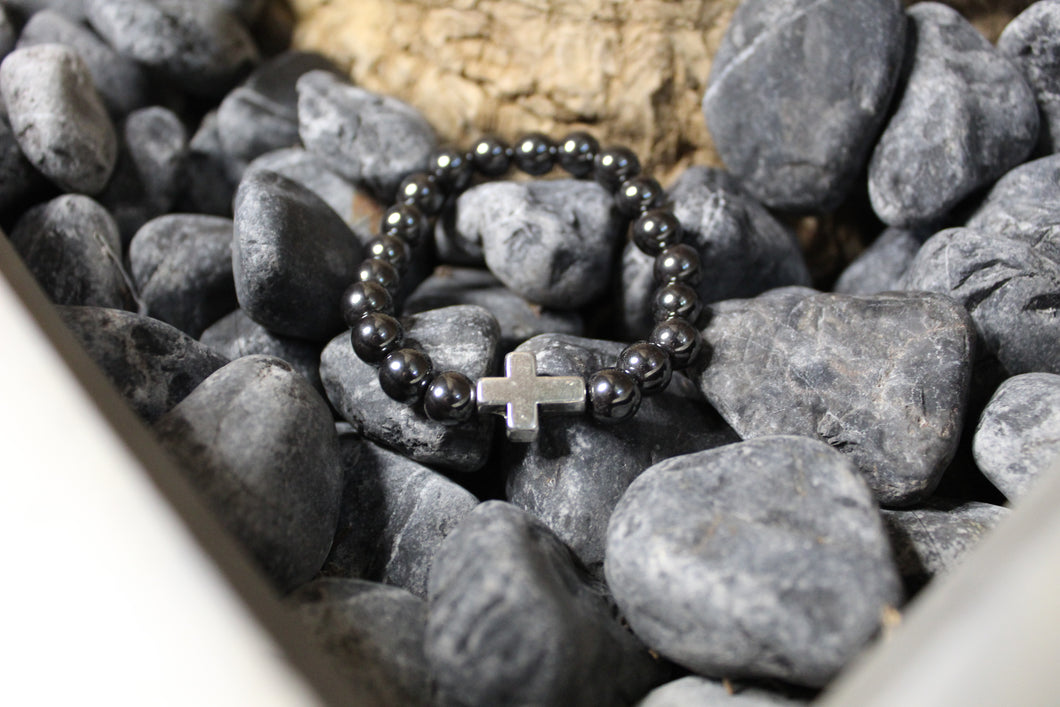 Black hematite bracelet with cross