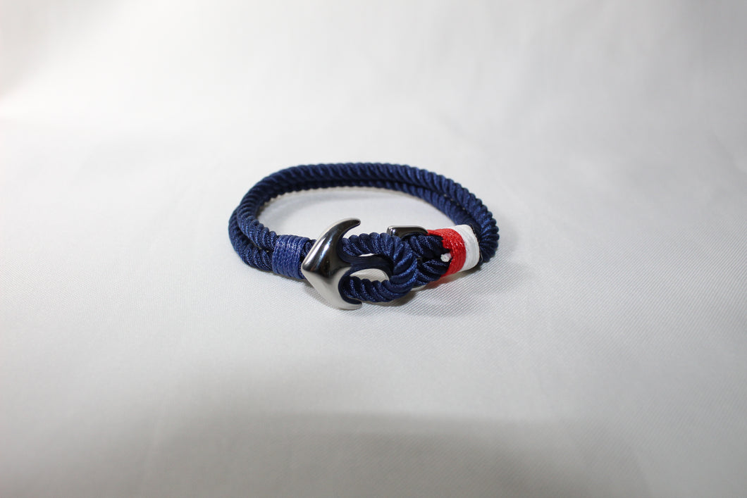 Blue thread nautical bracelet with steel anchor (large)