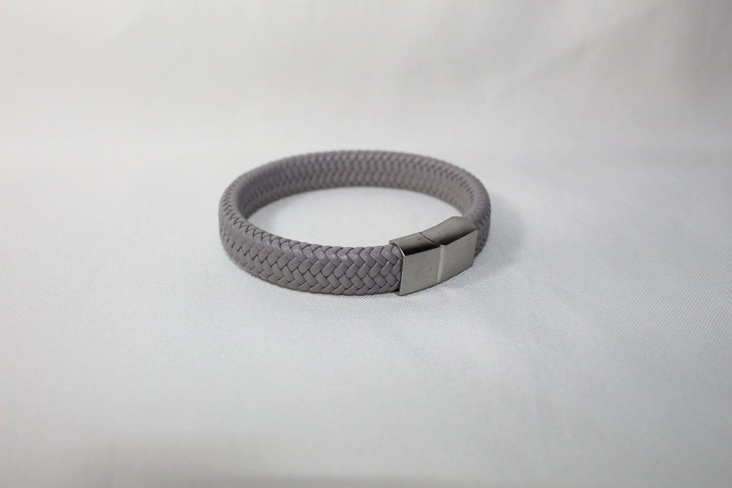 Gray leather bracelet with silver magnetic clasp