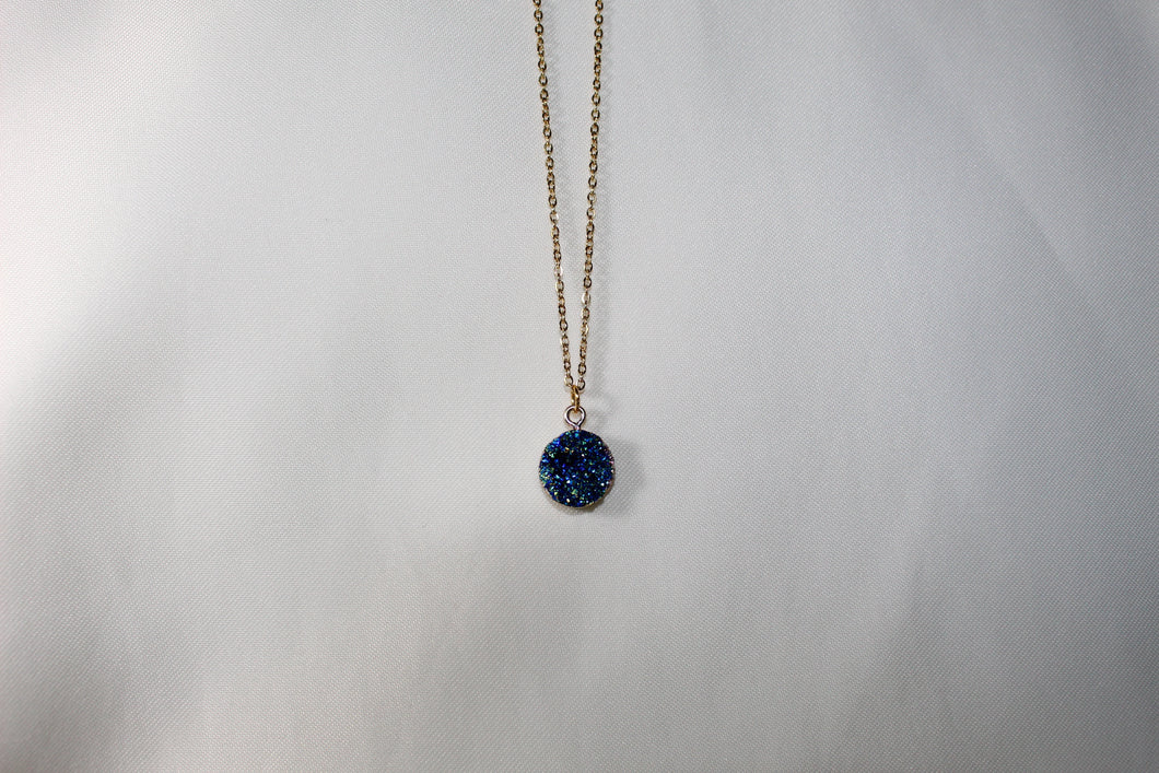 Blue druzy natural stone necklace