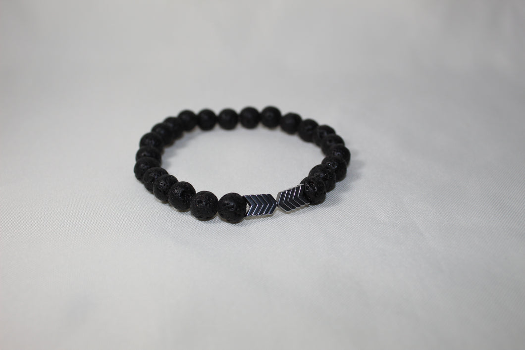 Lava stone bracelet with silver arrows