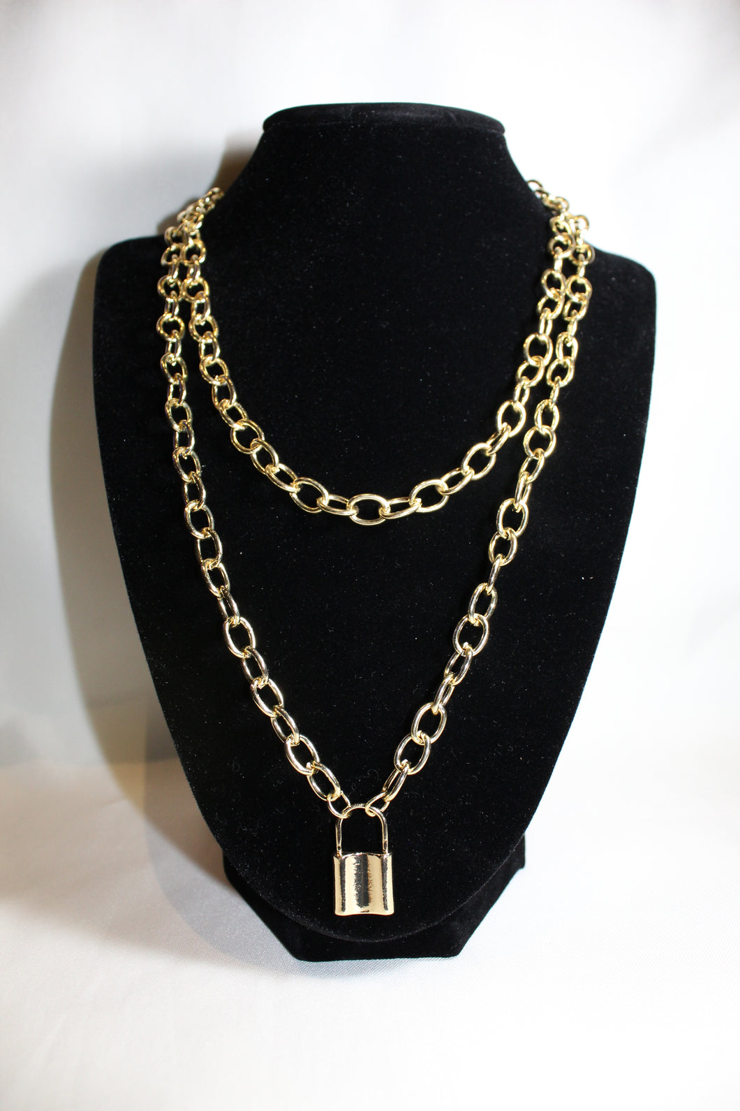 Double layer chain with padlock and classic chain