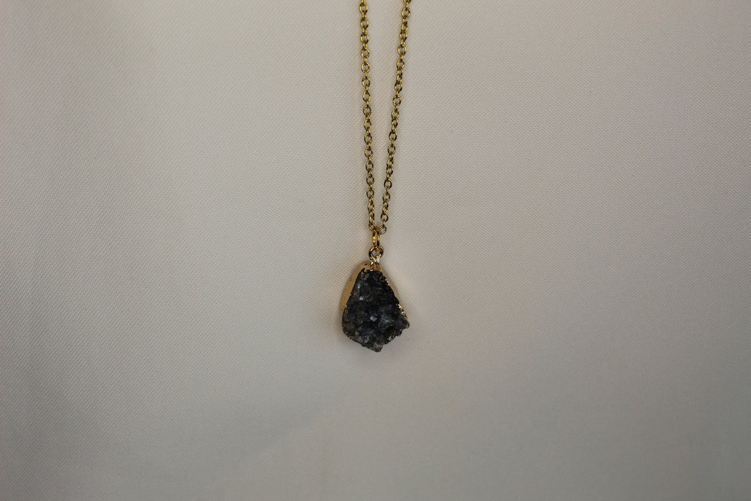 Black druzy natural stone necklace