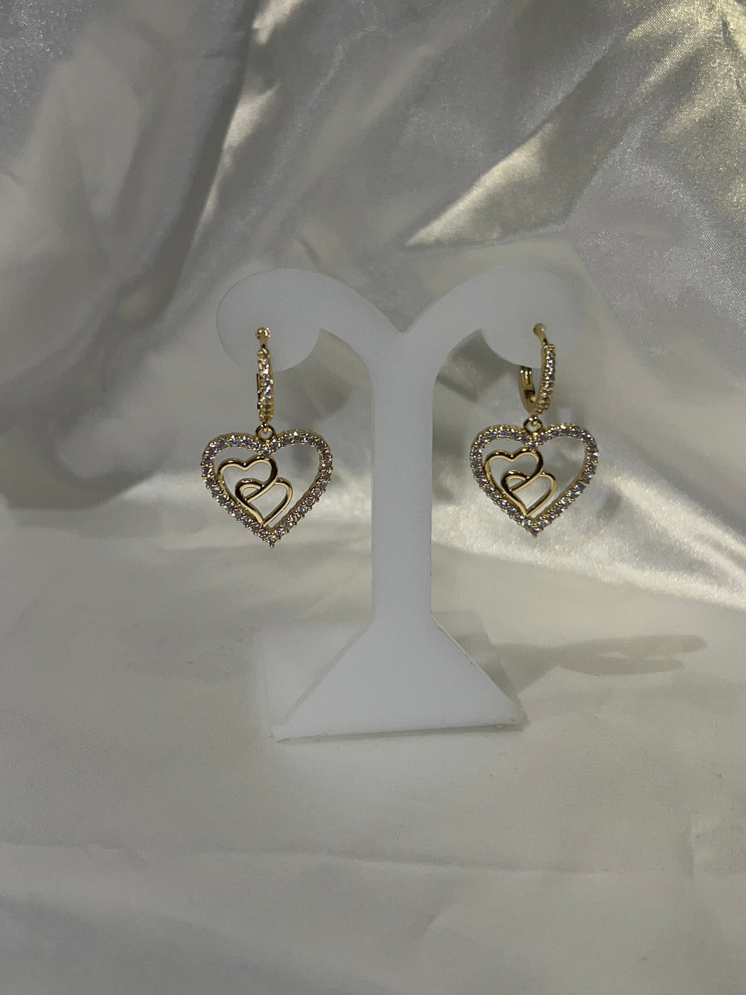 Zirconia earrings, triple heart