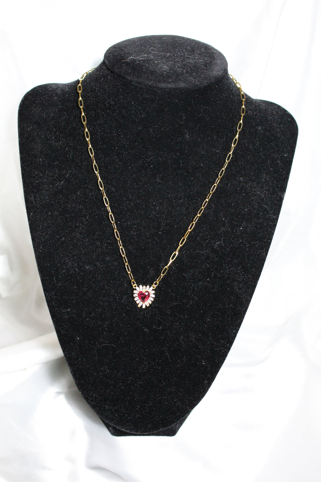 Red Heart Micropave Linked Necklace